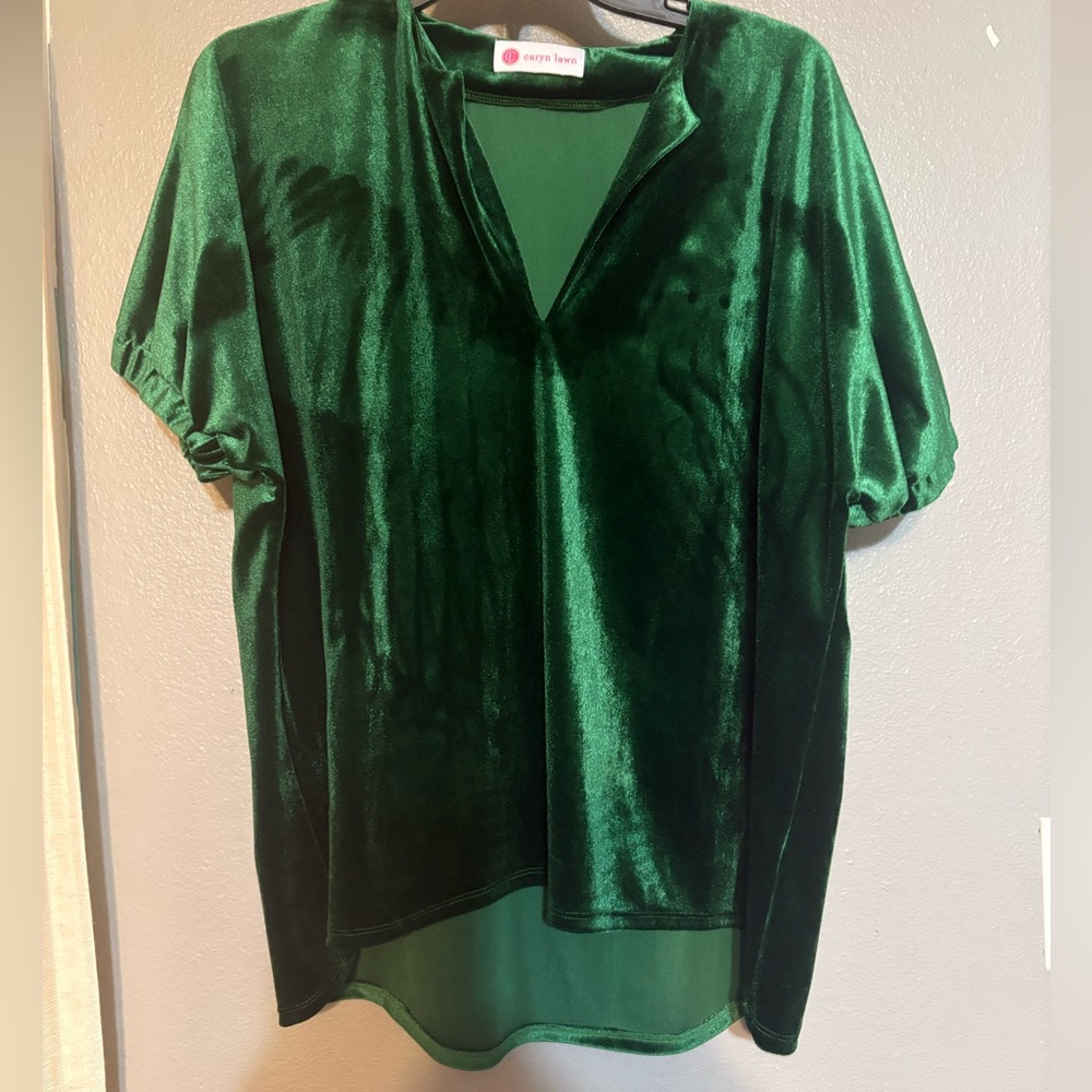 Cara's Love Green Velvet V-Neck Women's Blouse